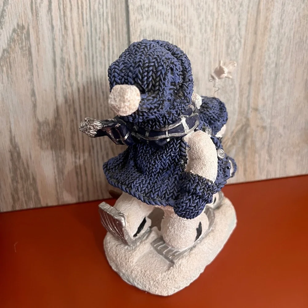 Snowman Buddy Family Ice Skating Figurine Blue Knit Sweaters Squirrel Bird